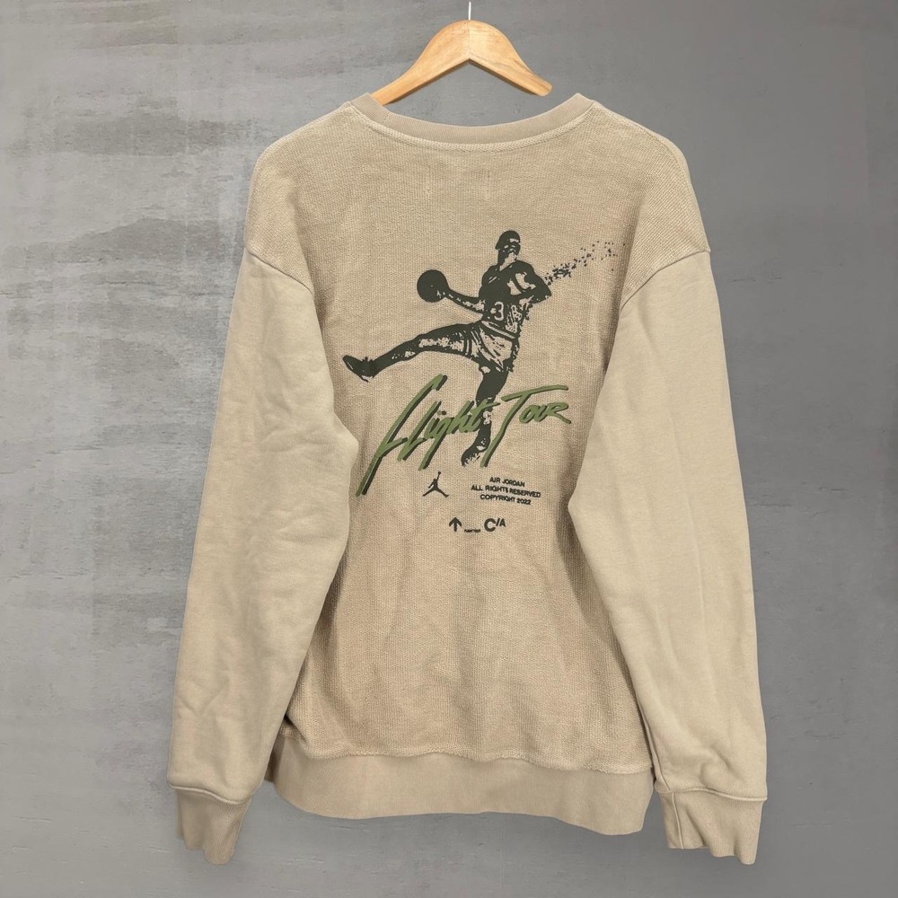 Jordan Heritage Sweatshirt Tan Flight Tour Graphic Waffle Knit Crewneck‎ Large